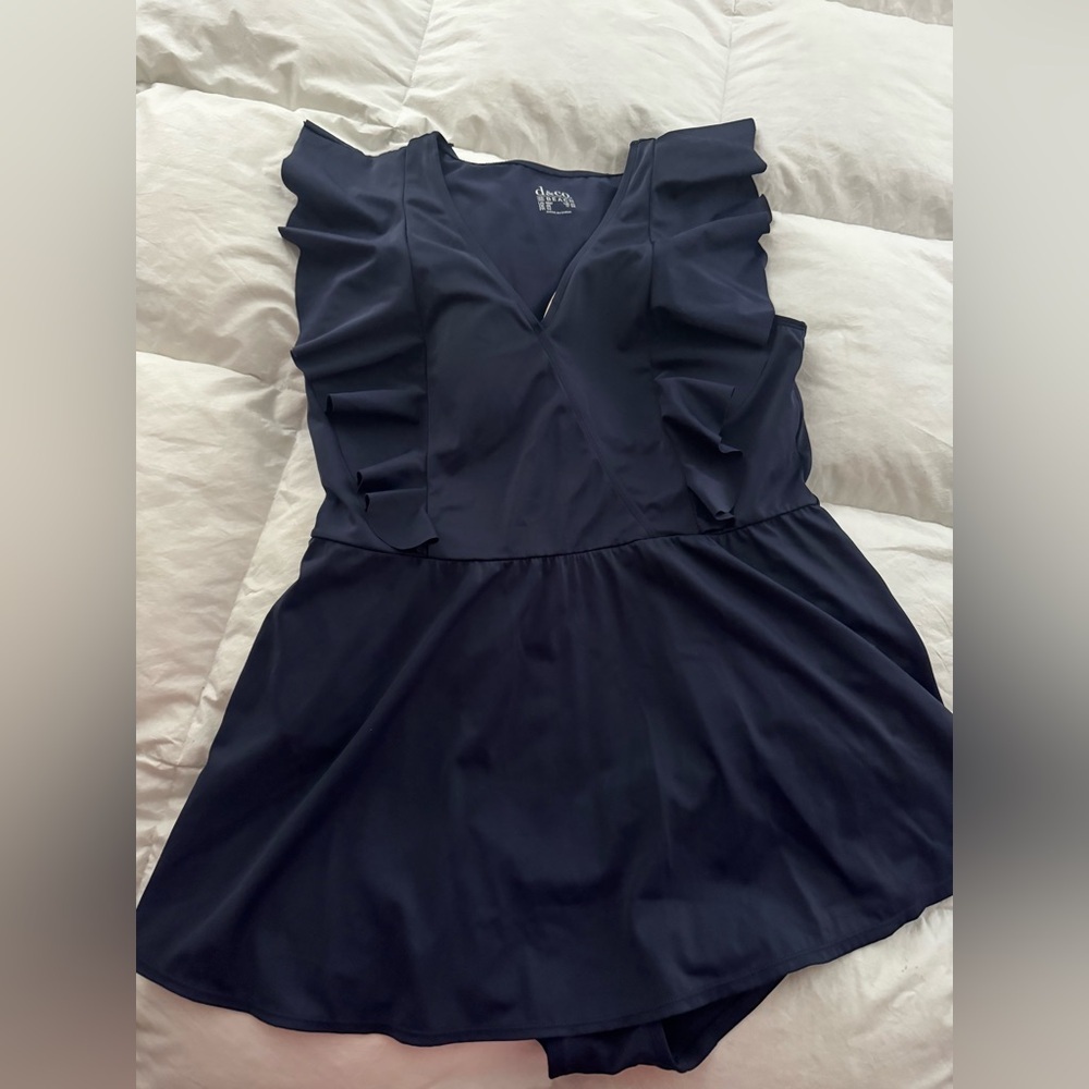 D&Co Beach  Navy Ruffle Swim  Dress